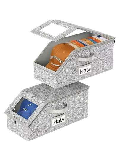 Caja de almacenamiento para gorras de béisbol de gran tamaño - Caja de almacenamiento a prueba de polvo para gorras de béisbol, organizador de caja de sombrero plegable con ventana transparente, puede contener de 12 a 24 sombreros, adecuado para el armario o los viajes, caja organizadora de gorras de béisbol, adecuada para el armario, caja de almacenamiento multifuncional para sombreros, ropa, juguetes, etc.