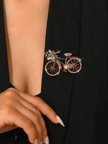 1pc Fashionable Diamond Bicycle Shaped Brooch, Suitable For Office, Party, Casual Occasions, Can Be Accessory Or Gift - Blue - View 3