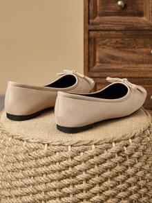 MonaNise Damen Mode Quadratische Zehenkappe Flache Schuhe mit Schleife in Apricot, Schwarz & Weiß Outdoor Lässig High-End Khaki vielseitige Ballerinas - Aprikosenfarben - Übersicht 7