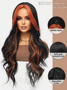 clouder Black Highlight Orange Extra Long Curly Wig 30 Inch Cosplay Wig Halloween Christmas Wig Elegant Soft Matte Hair Loose Curls Casual Outing Street Punk Wig Rock Wig Fluffy Natural Cool Girl Synthetic Heat-Resistant Fiber Wig Suitable For Women Daily Party Wig Music Festival Wig Avant-Garde College Style Wig Modern Fashion Gothic Wig - 挑染棕色 - 查看 7