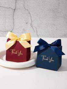 5/10 piezas Cajas de regalo mini, cajas de papel de especialidad de unicolor con texto "Gracias" en dorado, decoradas con cinta de satén y lazo. Adecuado para contener dulces, aperitivos, chocolates y pequeños regalos de Navidad. También aplicable para bodas, fiestas, celebraciones de cumpleaños y decoraciones navideñas. - caja de gracias - Ver 6