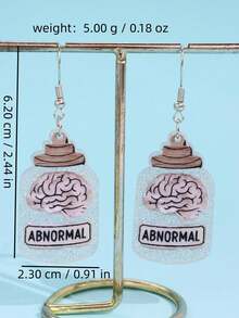 1 Pair Creative Unique Funny Realistic Brain Specimen Bottle Slogan Acrylic Dangle Earrings, Fashionable Accessory For Women, Suitable For Daily Wear, Festivals, Parties