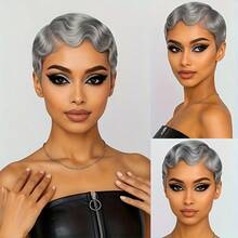 Short Finger Wave Human Hair Wig For Women Ocean Style Pixie Cut Glueless Wigs Natural Hairline Full Machine Made