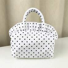 Ruffle Handbag For Women Cute Dots Print  Clutch Purse Lightweight Tote With Handles - 白色 - 查看 3