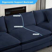 Puremind Modern 77'' L-Shaped Modular Deep Seat Sofa, Modern Chenille 3-Seat Cloud Sofa With Ottoman And Thickened Cushion,Short Sofa For Living Room - 藏蓝色 - 查看 9