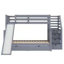 Bunk Bed 90 X 200 X 140 X 200 With Drawers, Storage Space And Slide, Multifunctional, White - Gray + Pine + 140cm*200cm - View 8