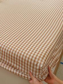 3 件套床上用品，棋盘格图案，柔软舒适，包含 1 件床笠和 2 件枕套，无填充物，适合宿舍、卧室、家庭使用，多种尺寸可选 - 咖色 - 查看 7