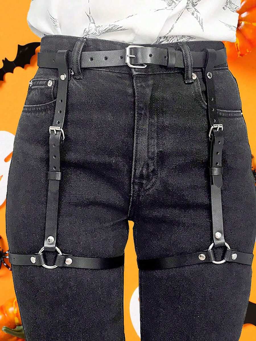 1pc Women Casual Style Leather Thigh Garter Belt Adjustable Harness Belt Sexy Waistband Party Accessories For Halloween Daily Wear