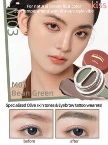 ukiss Dual-Tone Eyebrow Styling Pomade, Mousse Texture, Quick Shaping Natural Eyebrow Makeup, Nourishing, Tinted, Volumizing, Lightweight & Smooth, Long-Lasting, Quick-Drying, Waterproof & Sweat-Resistant, Eye Makeup - M03 Bean Green - View 5
