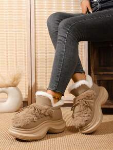 Botas de Neve com Forro Térmico e Sola Grossa para Mulheres, Forro Peludo Quente, Adequado para Casa e Praia, Inverno - Caramelo - Visão 4