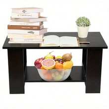 Modern Coffee Table Living Room Tea Side End Desk With Lower Storage Shelf Black - Black - View 7