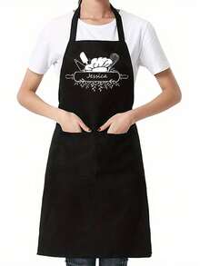1pc Customized Black Kitchen Cooking Apron, Modern Polyester Oil-Proof Apron, Black Kitchen Apron, Polyester Apron For Garden, Kitchen And Housework Perfect For Home, Restaurant, And Kitchen Cooking