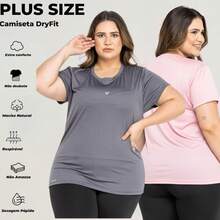 Camisa Camiseta DryFit Feminina Academia PLUS SIZE - Blusa Academia Feminina  Plus Size - Camisa Tamanho Grande Conforto e Estilo no Seu Treino - Cinza - Visão 1