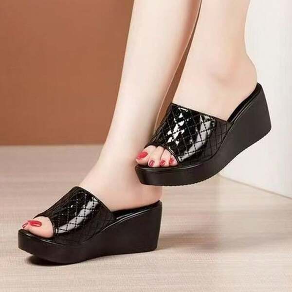2025 Summer New High Heel Wedge Sandals, Soft Bottom Platform Peep Toe Slip-On Slippers For Women