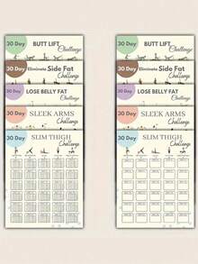 30天居家健身挑战海报套装 | 10个针对手臂、大腿、臀部、腹部和侧腹肌的锻炼计划，不含框，8x10英寸 - 彩色 - 查看 4