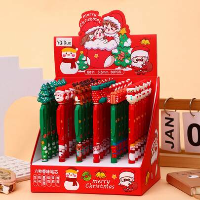 1 pieza Bolígrafo de gel blando con diseño navideño, bolígrafo de regalo navideño, bolígrafo para exámenes de estudiantes, bolígrafo con forma de dibujo animado, bolígrafo de tinta negra; 1 pieza Cuaderno espiral lateral A7, cuaderno de estudiante lindo, cuaderno pequeño portátil para niños