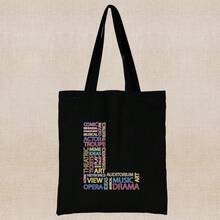 Grand sac fourre-tout à capacité élevée pour le travail, les déplacements, sac de transport avec motif lettre, sac en canevas, sac d'épaule pour les livres de l'université, sac de courses léger