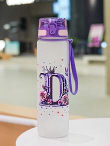 1pc 1000ml/32oz Plastic Water Bottle With Handle And Straw, 3D Printed With 26 Letters, Butterfly And Rose Patterns, Suitable For Travel And Car Use, Great Gift For Friends, Couples, Birthday, Thanksgiving, Valentine's Day