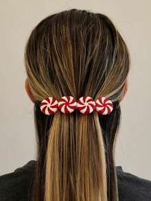 1pc/4pcs Women's Fashion Elegant Christmas Candy Decor Colorful Christmas Candy Pinwheel Lollipop Red White Green Black Red Hairclips, Suitable For Christmas Party Decoration And Wear, Hair Slide, Hair Barrettes