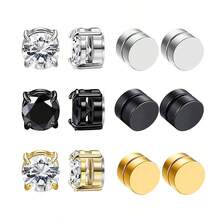 6 pares de pendientes magnéticos de acero inoxidable, pendientes magnéticos de clip para hombres sin perforación, pendientes unisex - Multicolor - Ver 8