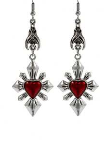 1 件复古迷人哥特式街头心形皇冠吊坠耳环，复古多魅力哥特式心形骷髅吊坠，粗链项链，耳环套装，红心，黑色万圣节珠宝礼物，情人节，妈妈，母亲节，礼物 - 霧面金 - 查看 8