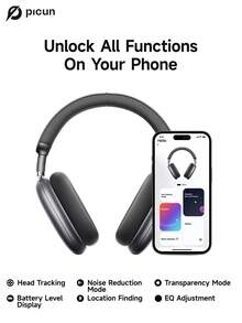 Picun Wireless Over Ear Headphones With 52dB Hybrid ANC, Hi Res Audio, 140H Playtime, Dual Device Pairing, 5 Mic ENC System & Detachable Fabric Cushions All Day Comfort & Productivity
