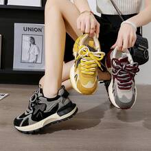 2025 New Spring And Autumn Women's Shoes, Versatile Color-Block Sports Dad Shoes - Burgundy - View 3