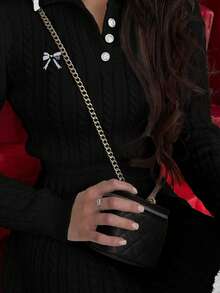 Bộ đồ 2 mảnh gồm áo polo dài tay ôm sát và chân váy midi thắt eo thêu hình bướm mùa xuân 2026, bộ đồ 2 mảnh dành cho nữ, trang phục dự tiệc, trang phục ngày lễ tình nhân, trang phục năm mới, trang phục phong cách Y2K cho nữ, trang phục ngày lễ, trang phục dự tiệc, trang phục đi nghỉ mát, trang phục ngày lễ, trang phục mùa xuân, trang phục mùa hè, trang phục sinh nhật, trang phục du lịch (màu đen). - màu đen - Xem 3