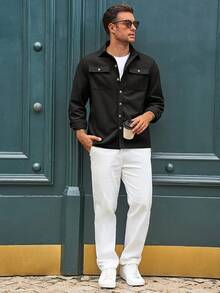 Mens Shirt Jacket Long Sleeve Button Down Casual Shacket Lightweight Thermal Shirts With Pocketshalloween - Black - View 11