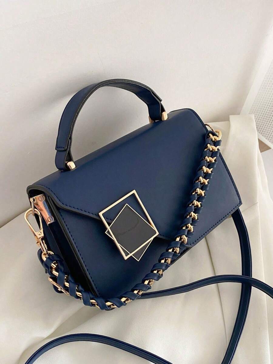 1 Piece Mini Chain Flap Bag With Lock Closure, Elegant Crossbody Bag For Women, Portable Shoulder Bag For Work, Shopping And Travel, Versatile Handbag For All Seasons - Màu xanh lam - Xem 1