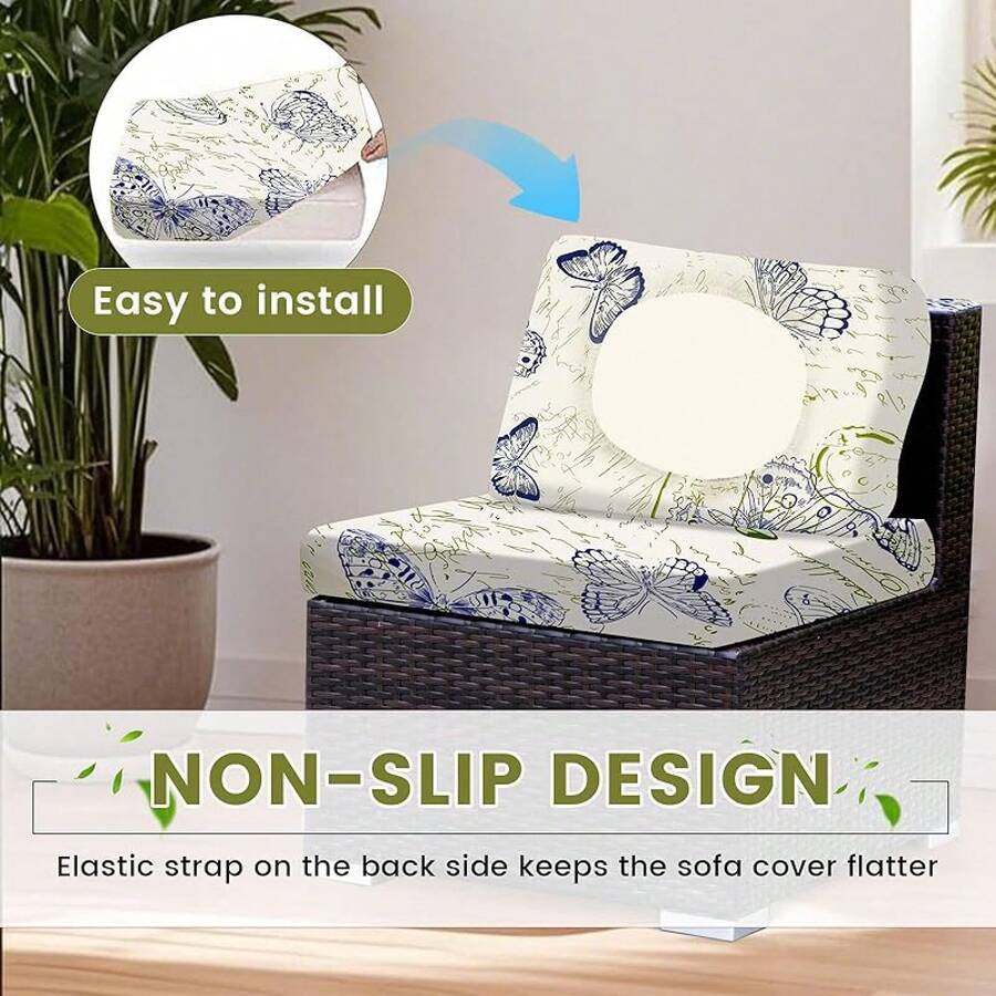 HANDONTIME 8Pcs Patio Cushion Covers Stretch Outdoor Couch Cover Cushions Outdoor Furniture Waterproof Patio Furniture Cover Pets Sofa Covers Washable (Khaki,Cover Only) - B:bướm - Xem 1