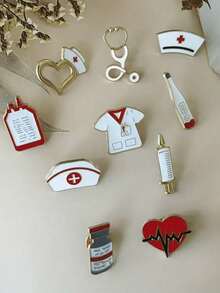 10 件套护士主题胸针套装，带有可爱的心形设计，适合服装和配饰 - 10件套 - 查看 3