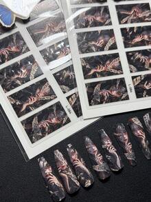 2 Packungen Luxus Designer Original Design Japanischer Chinesischer Stil Dunkel Horror Stil Komplette Nagel Aufkleber L-084