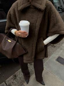 Chaqueta tipo poncho de mujer elegante y casual para uso diario y en casa, de unicolor, de forro polar suave con bolsillos y cremallera