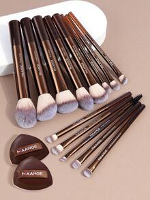 MAANGE 13/14/15/17pcs Soft To Touch Portable Travel Makeup Brush Set Foundation Brush Powder Brush Blush Brush Concealer Brush Contour Brush Nose Contour Brush Highlighter Brush Eyeshadow Brush Eyebrow Brush Eyeliner Brush Face Brush Detail Brush With Storage Bag Professional Effective Application Cosmetic Brush At Home Or On-The-Go For Liquid, Cream, And Powder - Buffing, Blending, And Face Brush Gift For Women & Girl - Coffee Brown - View 7
