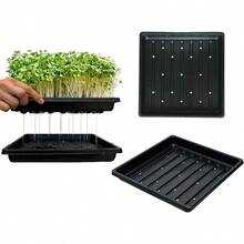 Plant Growing Seed Starter Trays For Seedlings Microgreen Shallow Plants Tray Standard 1010 Tray With Drain Holes 5 Pack Black 10.7 X 10.7 Inches Square Trays - 5個裝(有孔) - 查看 1