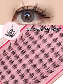Sibeuna 80/160/240pcs Self-Adhesive Thick Voluminous 10-14mm Mixed Length Eyelash Set, No Glue Needed Spiky Cartoon Style Self-Adhesive DIY Eyelash Extension Kit, Pre-Glued Self-Adhesive Natural Fine C-Curl Eyelash Clusters No Glue False Eyelashes - C - 查看 1