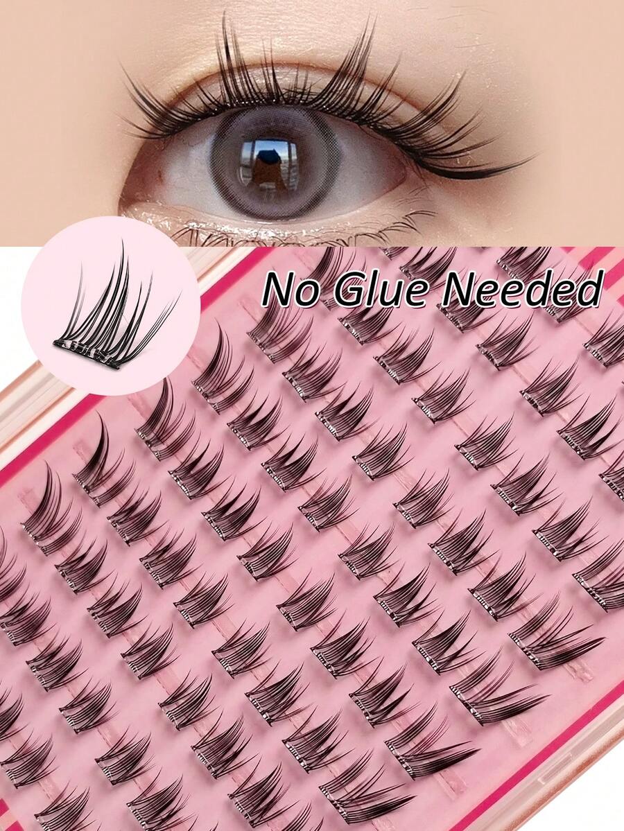 Sibeuna 80/160/240pcs Self-Adhesive Thick Voluminous 10-14mm Mixed Length Eyelash Set, No Glue Needed Spiky Cartoon Style Self-Adhesive DIY Eyelash Extension Kit, Pre-Glued Self-Adhesive Natural Fine C-Curl Eyelash Clusters No Glue False Eyelashes - C - 查看 1