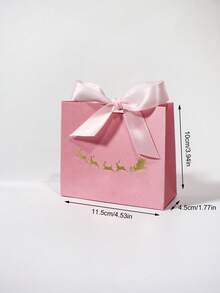 Cutie cadou de Crăciun cu 5 buc., cu panglică de satin, imprimeu cu sania lui Moș Crăciun și reni în folie aurie, cutie elegantă pentru bomboane de sărbători, fursecuri, ciocolată, dulciuri, ambalaj roz și negru pentru favoruri de Crăciun, pentru petreceri, nunți, reuniuni de familie