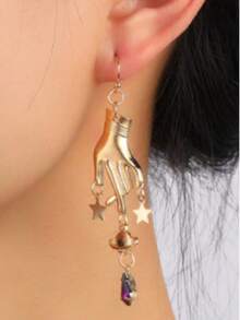 2 piezas Pendientes de clutch con estrella y borla de aleación vintage de moda para mujeres, adecuados para uso diario, fiesta, Halloween