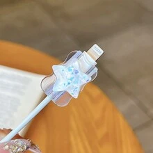 2pcs 3d Blue Star Pattern Data Cable Protector Charger Protector