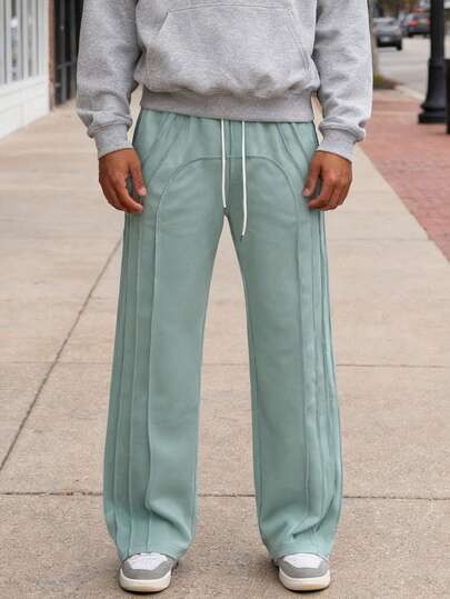 Men's Straight Leg Wide Leg Pants, Loose Casual Trousers, Spring/Autumn New Drawstring Elastic Waist Sweatpants