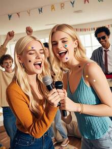 1200张彩色星星贴纸,粉色和黑色星星贴纸,爱心贴纸,面部装饰贴纸,多种图案,弹性粘性强,让你的自拍更具吸引力,可爱时尚的自我表达配饰,防水防汗,迷你贴纸,适合派对、夜店、生日、情人节礼物、女士化妆和派对面部装饰 - 彩色 - 查看 4