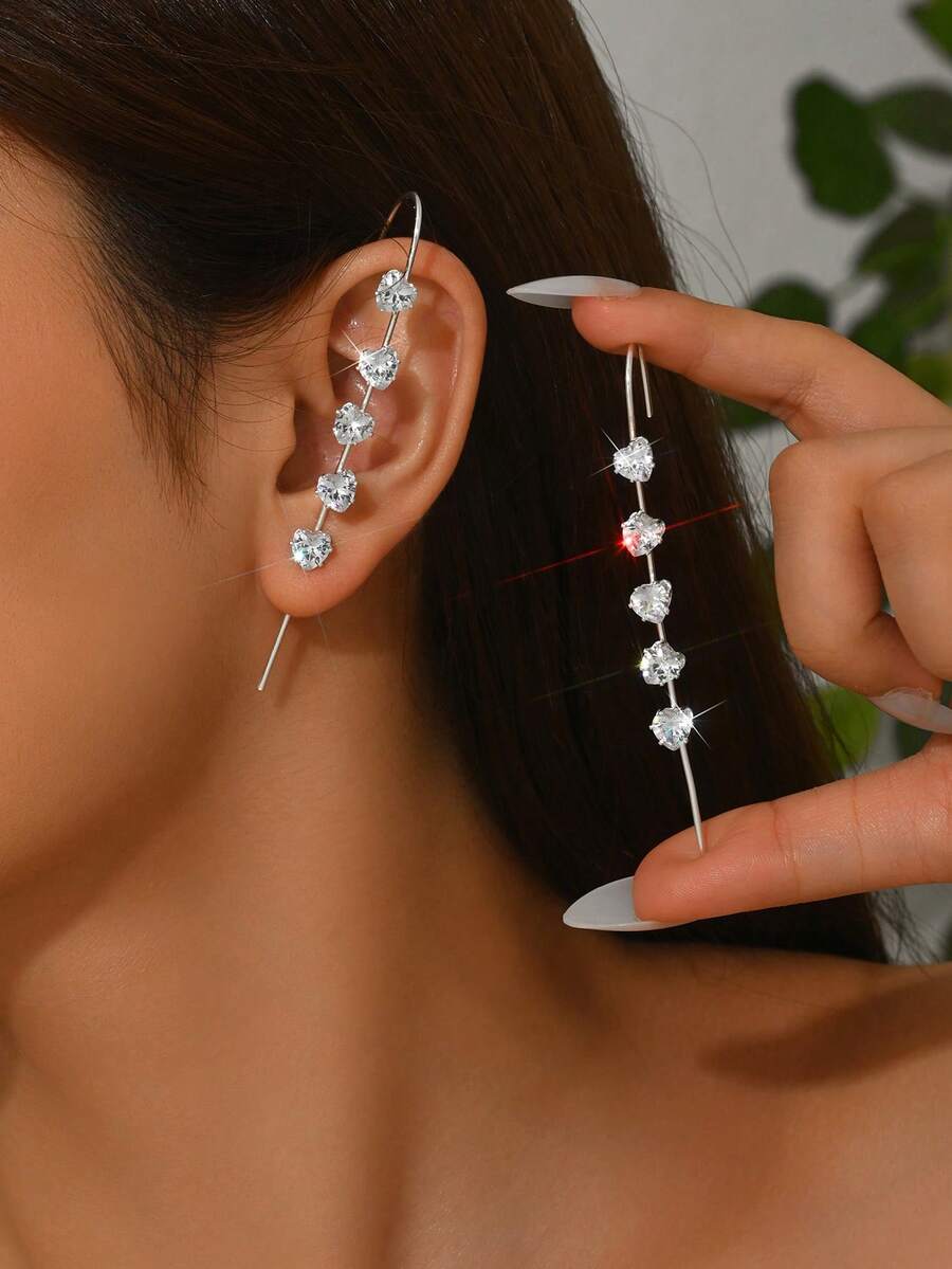 1 Pair Minimalist Zirconia Star Stud Earrings, Punk Style Ear Cuff Earrings - Y0269 - View 1