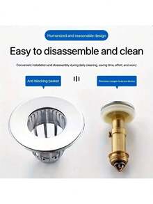 3 piezas Tapón de drenaje a prueba de olores para lavabo de baño, con núcleo de cobre refinado, tapón de drenaje de presión hacia abajo y atrapapelos, adecuado para lavabo y bañera, diseño de plástico duradero con tornillos de metal, accesorios de baño