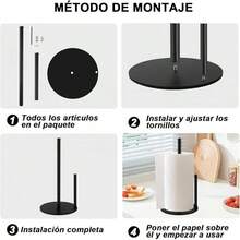 Portarrollos de Papel para Cocina en Acero Inoxidable - Soporte Estable con Base Pesada para Encimera - Dispensador de Toallas Fácil de Usar para Hogar, Baño y Decoración para Cocina (Negro) - Negro - Ver 2