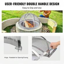 Outdoor 30" Round Fire Pit Spark Screen Lid - Stainless Steel Metal Cover For Patio Fire Pits - Easy-Open Fire Ring Accessory For Backyard Use