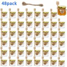 12/24/36/48 szt. słoików na miód, miniaturowe słoiki na miód jako upominki na przyjęcia, małe sześciokątne szklane słoiki na miód, szklane pojemniki do przechowywania z pokrywkami, złote pokrywki, zawieszki, wisiorki i juta, odpowiednie na baby shower i prezenty ślubne.