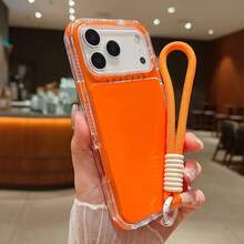 【店舗人気モデル】i Phone用シリコン3合1プロテクター、スタイリッシュで高級感、衝撃吸収カバー、i Phone 17、17 Pro、17 Air、17 Pro Max、16 Pro Max、16 Plus、15、15 Pro、15 Pro Max、15 Plus、14、14 Pro、14 Pro Max、14 Plus、13、13 Pro、13 Pro Max、12 Pro対応、リストバンド付き、ワイヤレス充電用の豪華グリッター、クリアカバー、電話保護、傷防止カバー - オレンジ - チェックする 5