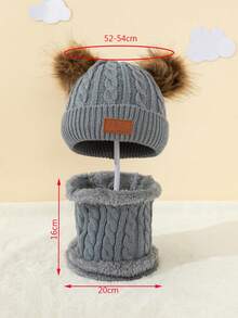 2pcs/Set 1-5Y Double Ball Letter Knit Hat + Plush Scarf 2 Pieces Set, Warm Autumn/Winter Outdoor Knit Hat Set - 2pcs - View 12